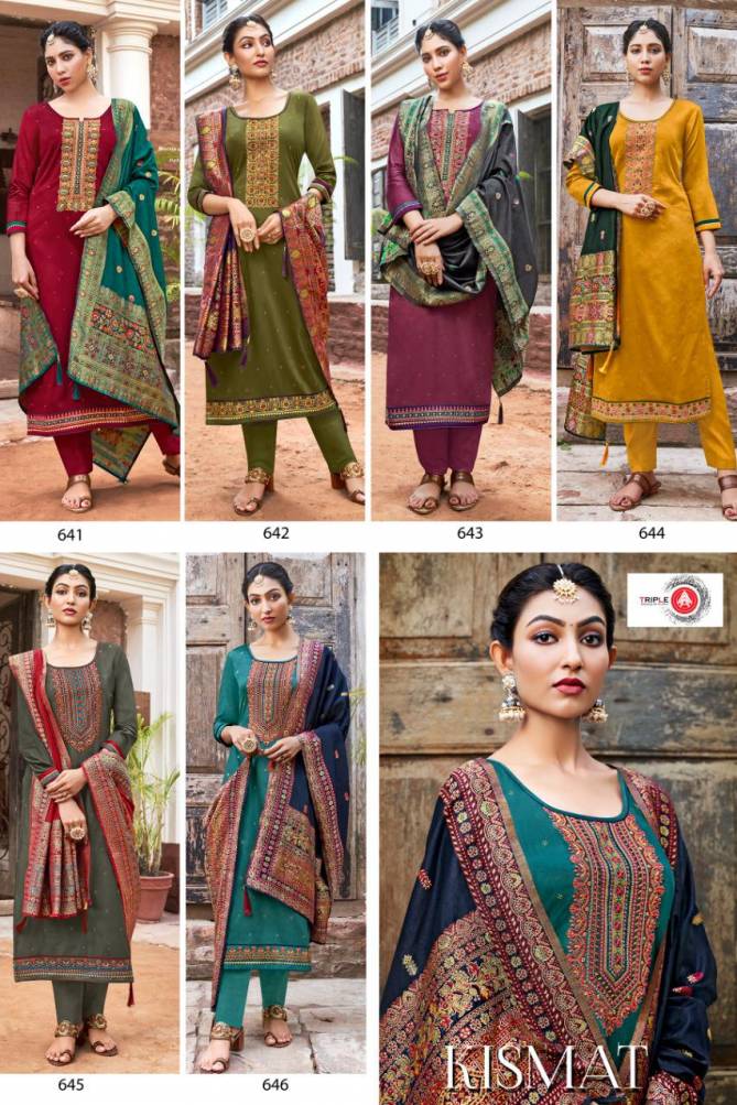 Triple Aaa Kismat Laest Fancy Designer Festive Wear  Jaam Silk Embroidery With Swarovski Dimond Work Fancy Dress Material Collection